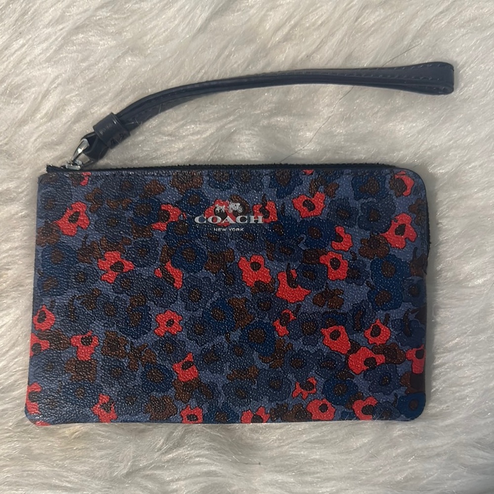 Coach Blue and Red Floral Wristlet